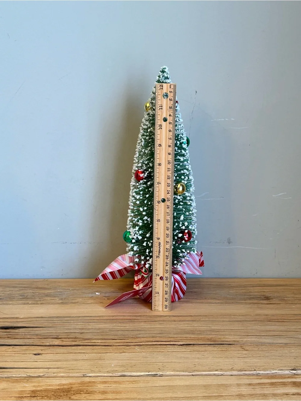 Festive Mini Snow-Tipped Christmas Tree with Red, Green & Gold Ornaments-NWT